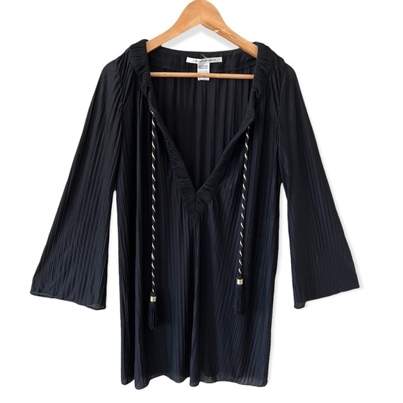 DIANE VON FURSTENBERG Pullover Swimsuit Cover Braided Tassle Gold Black Size P/S - Picture 2 of 7